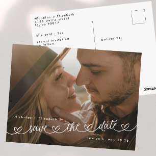 Modern Black and White Photo Wedding Save The Date Postcard