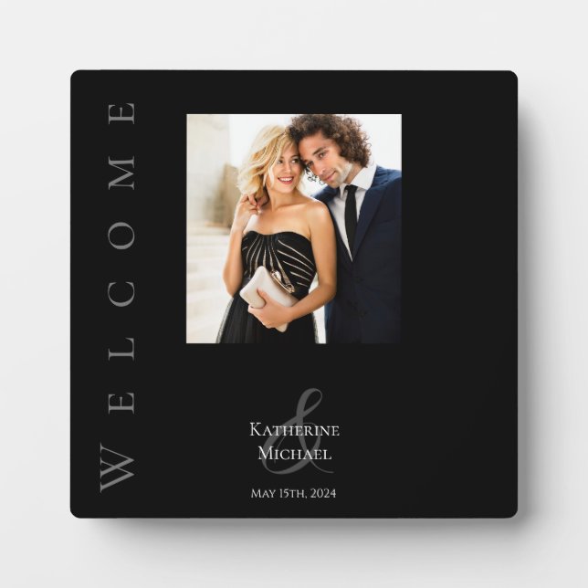 Modern Black and White-Photo Wedding-Table Sign- Plaque (Front)