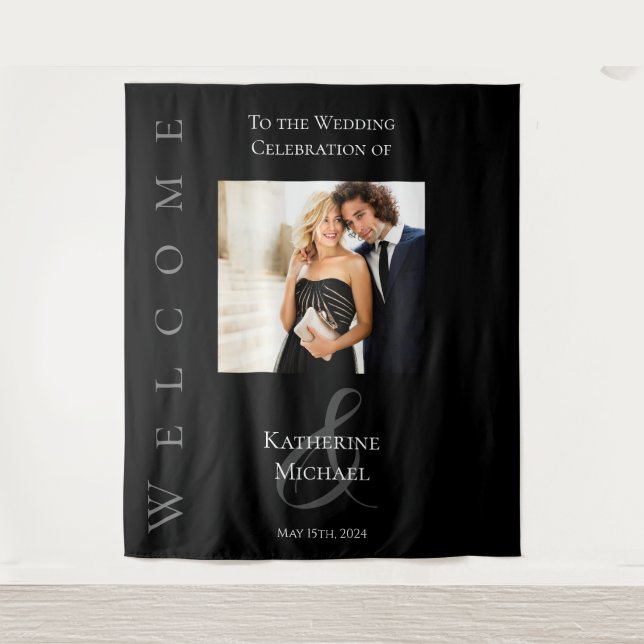 Modern Black and White-Photo-Wedding- Tapestry (Front)