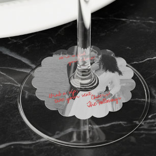 Modern Black and White Photo Wedding Wine Charm