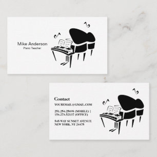 Modern Black and White Piano Teacher Business Card