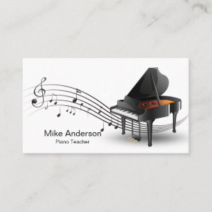 Modern Black and White Piano Teacher Business Card