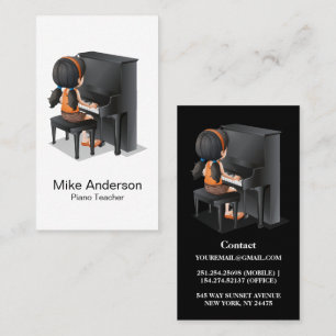 Modern Black and White Piano Teacher Business Card