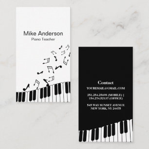 Modern Black and White Piano Teacher Business Card