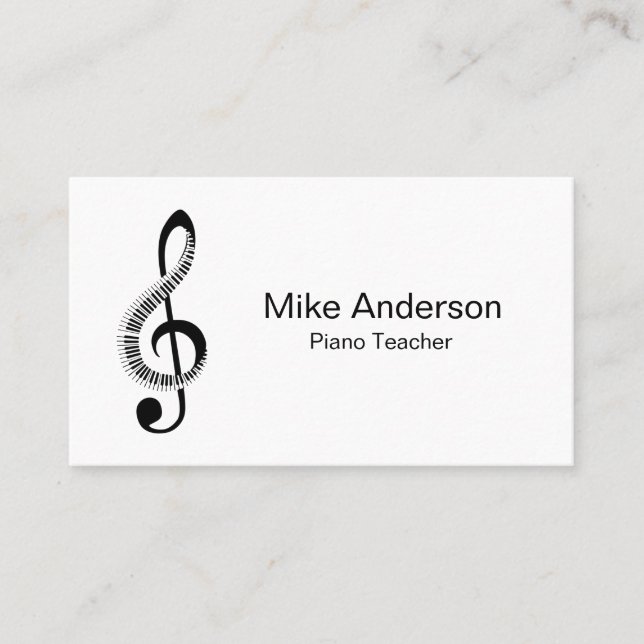 Modern Black and White Piano Teacher Business Card (Front)