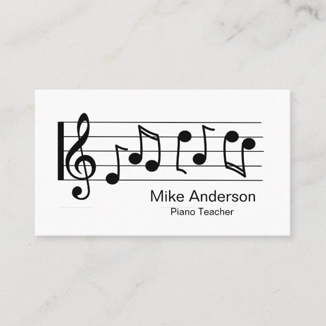 Modern Black and White Piano Teacher Business Card (Front)