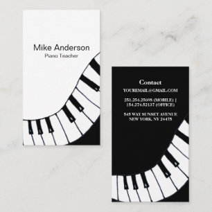 Modern Black and White Piano Teacher Business Card