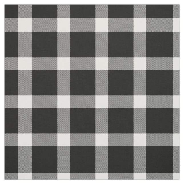 Modern Black and White Plaid Tartan Pattern Fabric (Swatch)