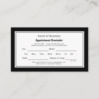 Modern Black and White Plain Appointment Reminder Card