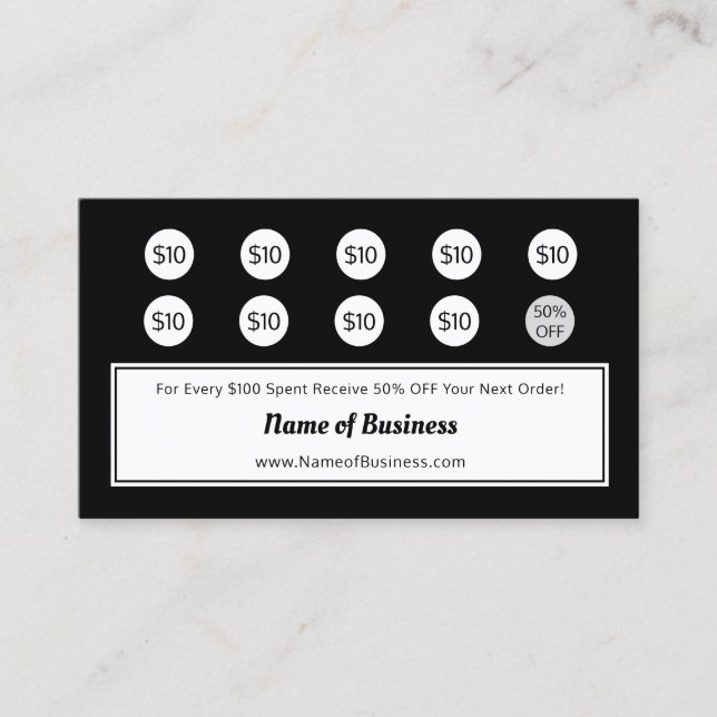Modern Black and White Plain Loyalty Rewards Card (Front)