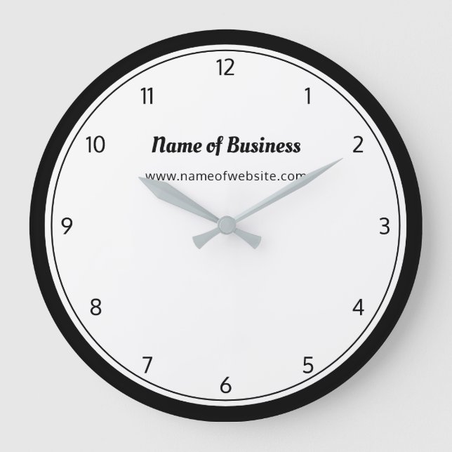 Modern Black and White Plain Simple With Numbers Large Clock (Front)
