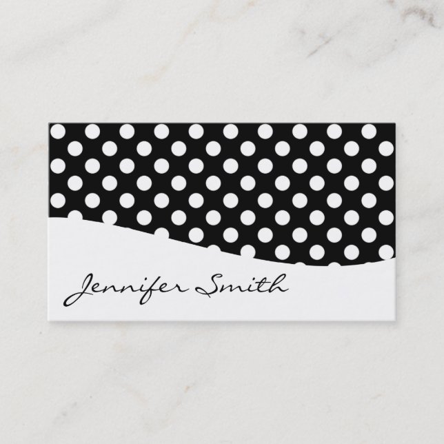 Modern Black and White Polka Dot Business Cards (Front)