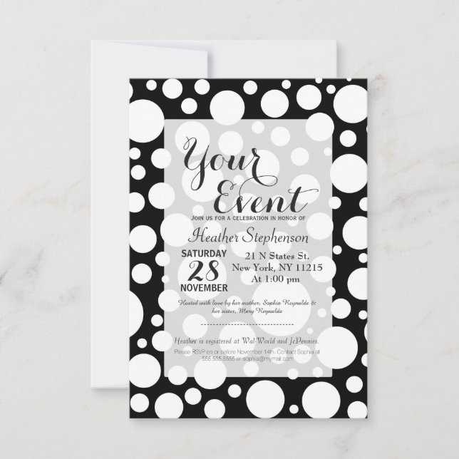 Modern Black and White Polka Dot Pattern Invitation (Front)