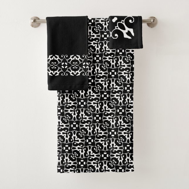 Modern Black and White Polka Dots Bath Towel Set (Insitu)