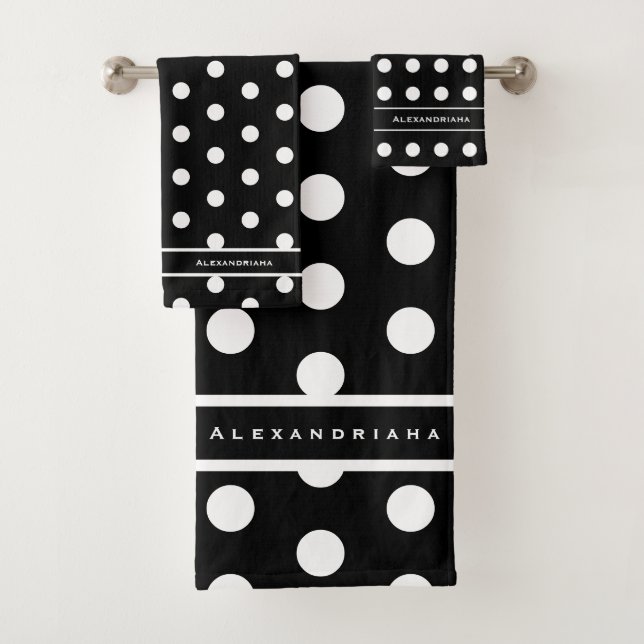 Modern Black and White Polka Dots Bath Towel Set (Insitu)