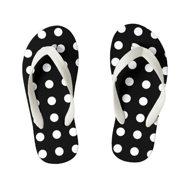 Modern Black and White Polka Dots Kid's Flip Flops (Footbed)