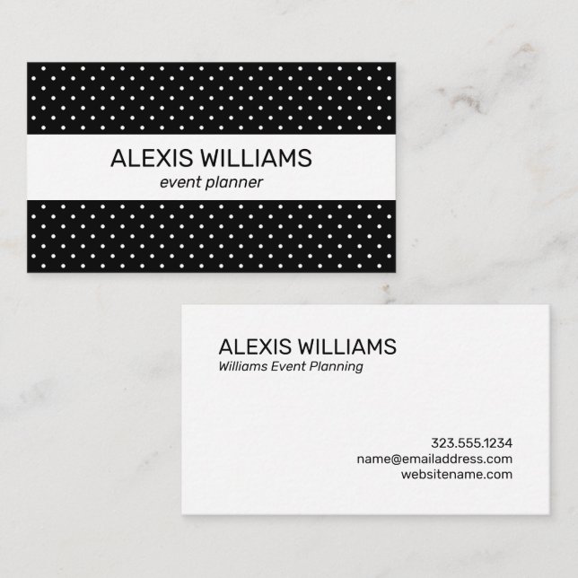 Modern Black and White Polka Dots White Stripe Business Card (Front/Back)