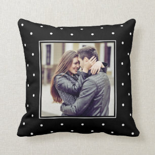 Modern Black and White Polka Dots with your Photo Cushion