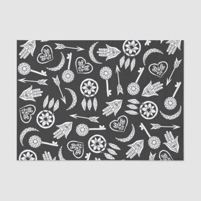 Modern Black and White Popular Symbols Tissue Paper (Front)