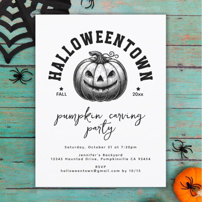 Modern Black and White Pumpkin Carving Halloween  Postcard (Creator Uploaded)