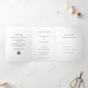Modern Black and White QR Code Classy Wedding Tri-Fold Invitation