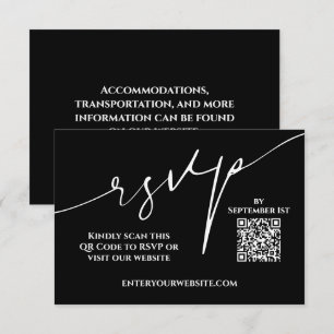 Modern Black and White QR Code Wedding RSVP Card