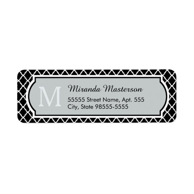 Modern Black and White Quatrefoil Monogrammed Name (Front)