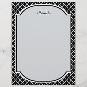 Modern Black and White Quatrefoil Monogrammed Name
