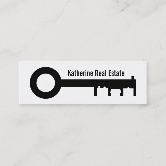 Modern Black and White Real Estate Long Mini Business Card (Front)