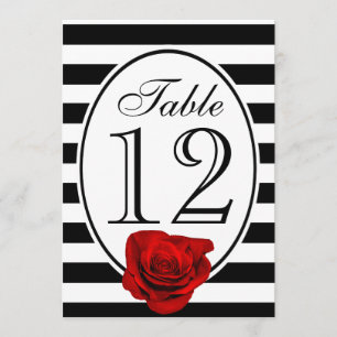 Modern Black and White Red Rose Wedding Table Card