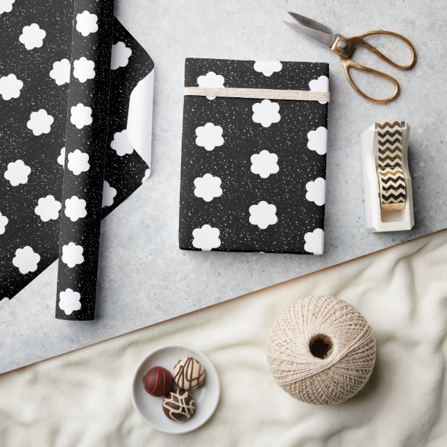 modern black and white retro floral  wrapping paper (Crafts)
