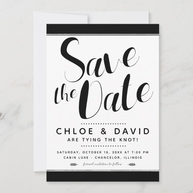 Modern Black and White Save the Date Invitation (Front)
