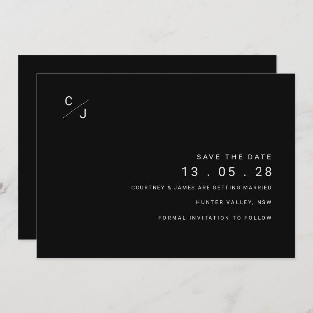 Modern black and white save the date invitation (Front/Back)