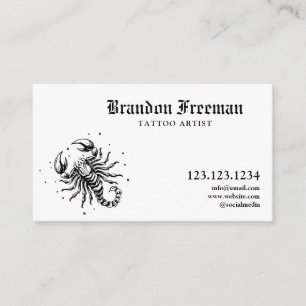 Modern Black and White Scorpion Tattoo Artist  Business Card