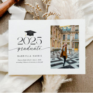 Modern Black and White Script 1 Photo Graduation Announcement