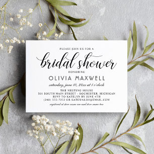 Modern Black and White Script Bridal Shower Invitation