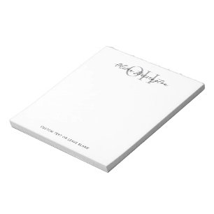 Modern Black and White Script Classic Monogram Notepad