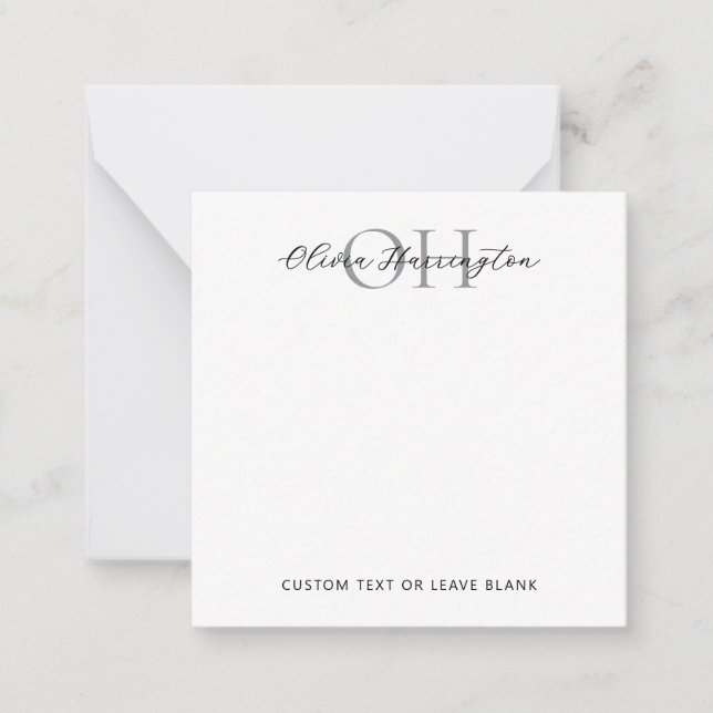 Modern Black and White Script Classic Square Card (Front)