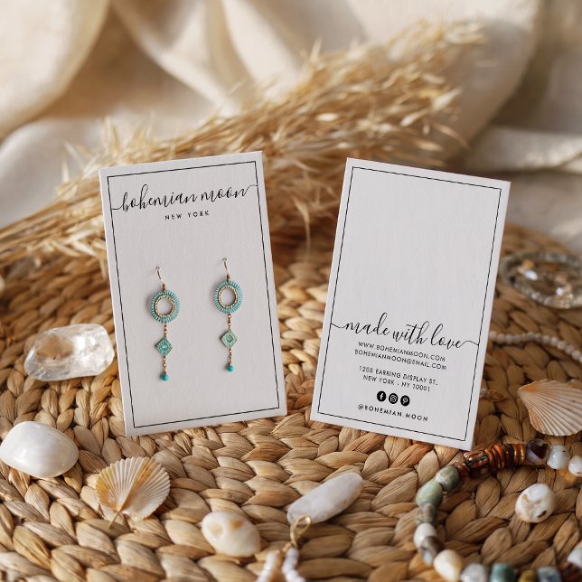 Modern black and white script earring display card (Modern Black and white script earring display card)