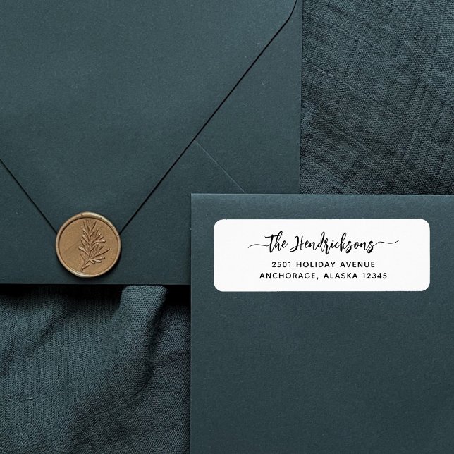 Modern Black and White Script | Family Christmas (Whimsical, modern return address labels for the holidays)