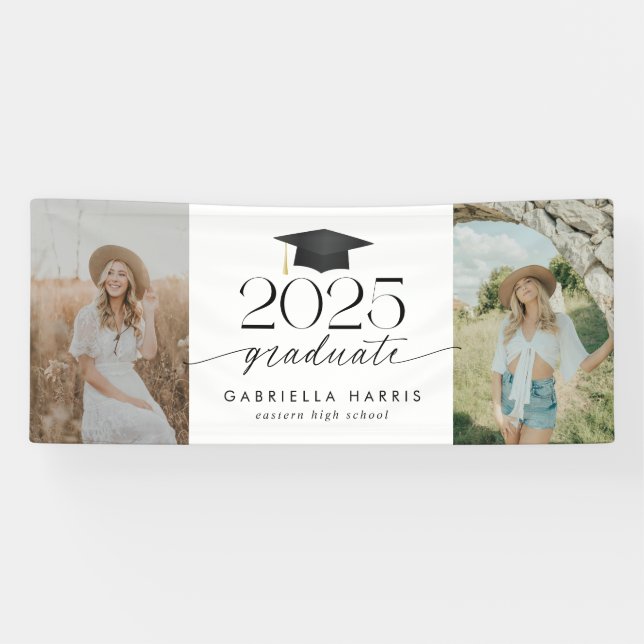 Modern Black and White Script Graduation Banner (Horizontal)