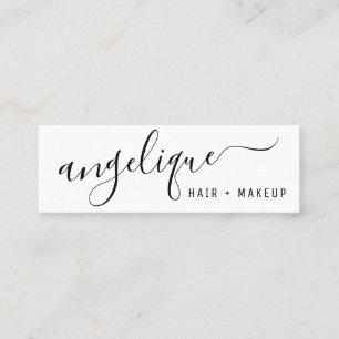 Modern black and white script makeup hair trendy mini business card