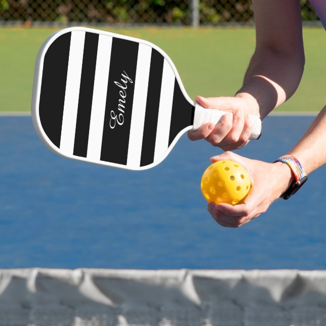 Modern Black And White Script Name Pickleball Paddle (Insitu)