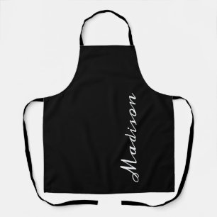 Modern Black and White Script Personalised Name Apron