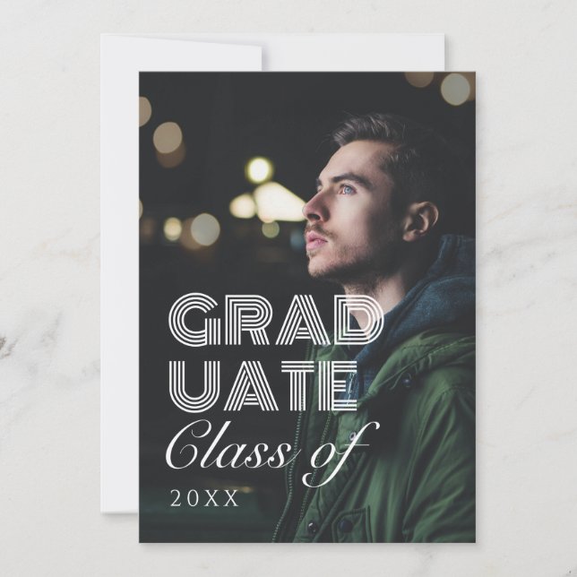 Modern Black and White Script Photo Graduation Invitation (Front)