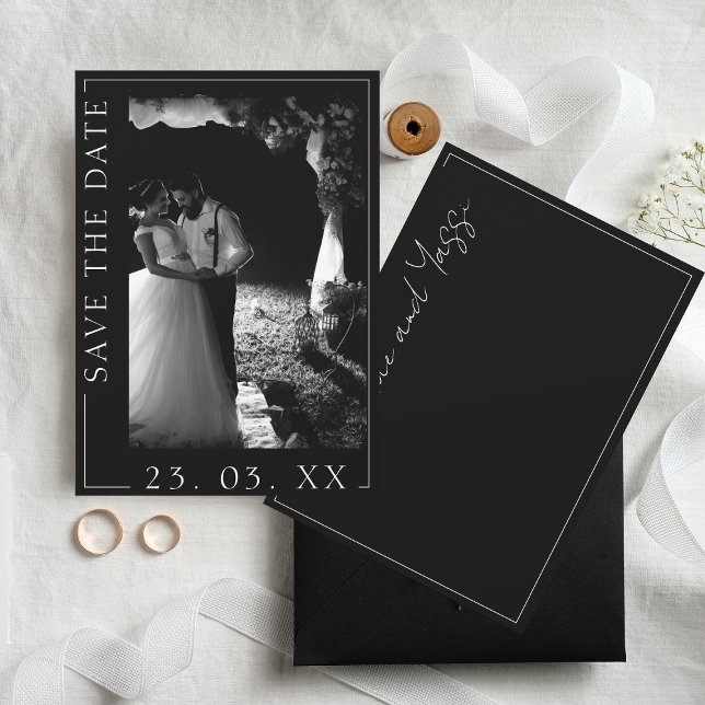 Modern Black and White Script Photo Wedding Save The Date (Creator Uploaded)