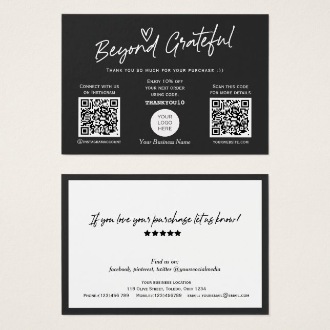 Modern black and white script QR code gift card (Front & Back)