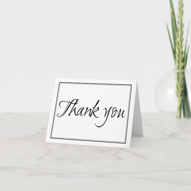 Modern Black and White Script Thank You Note Card (Front)