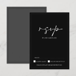 Modern Black and White Script Wedding RSVP Card
