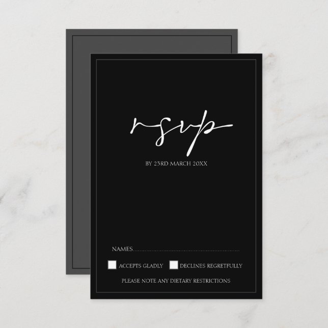 Modern Black and White Script Wedding RSVP Card (Front/Back)